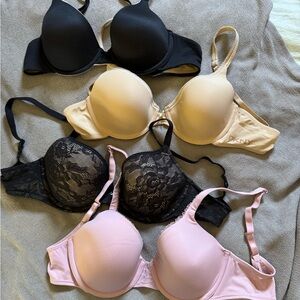 6 Mixed Bra Collection 34C - Black, Cream, Pink